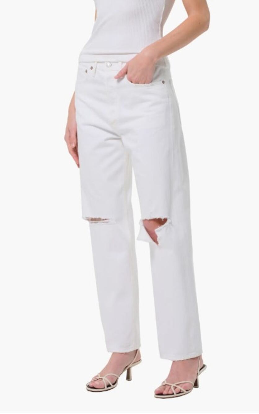 AGOLDE white distressed '90s Ripped mid rise relaxed straight leg denim jeans
